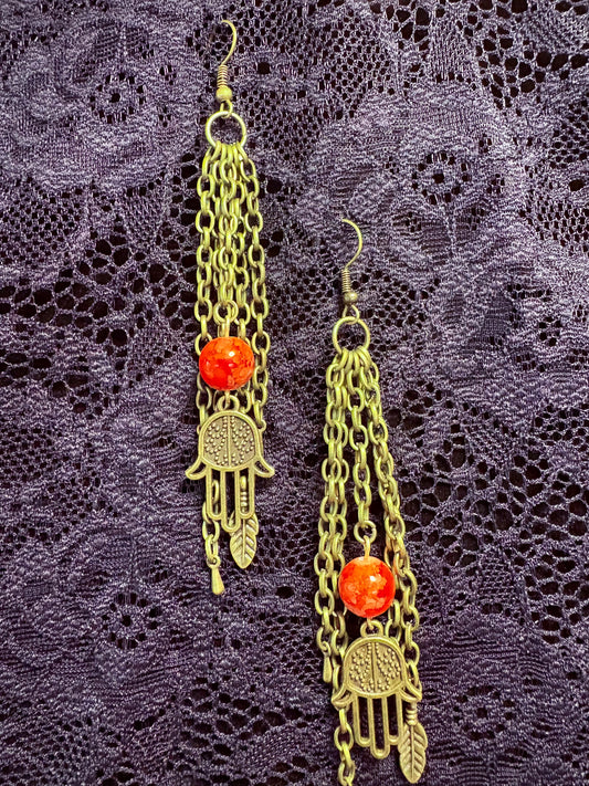 Antique Gold Hamsa Hands Earrings