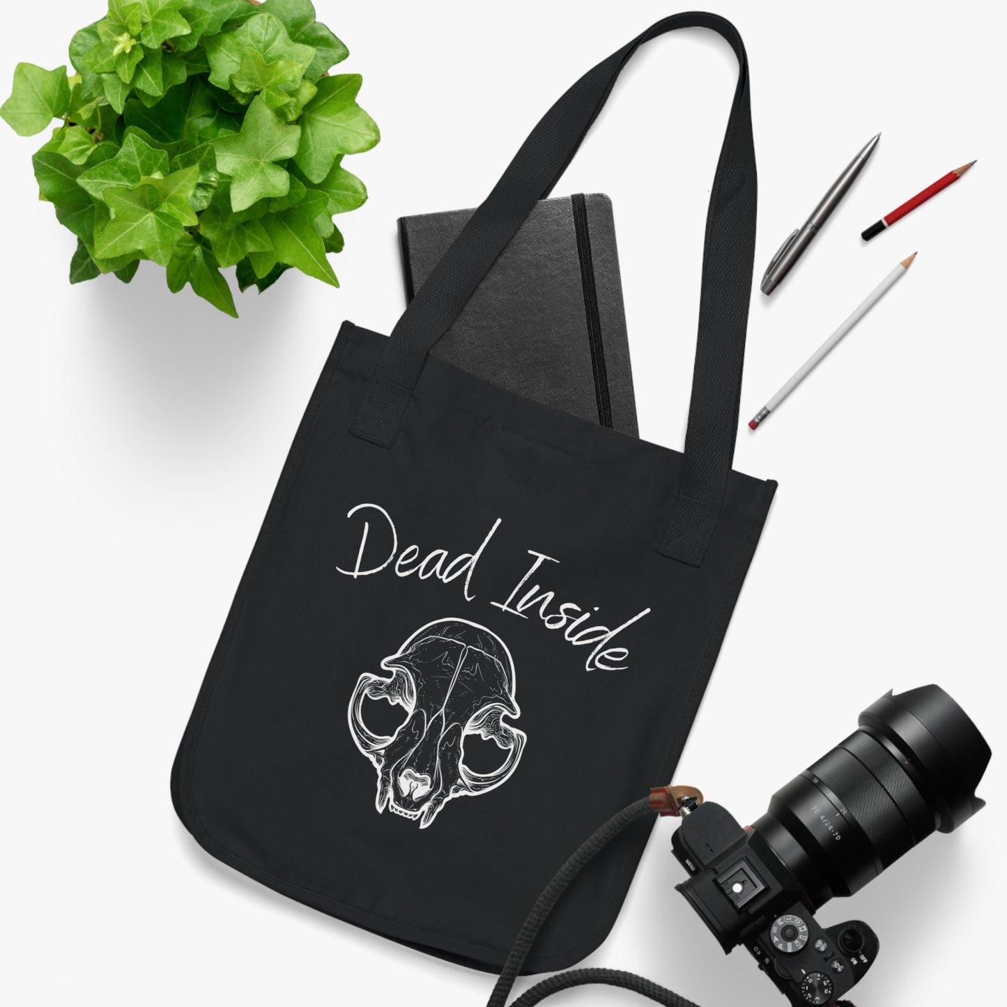 Dead Inside Cat Skull Organic Canvas Tote Bag