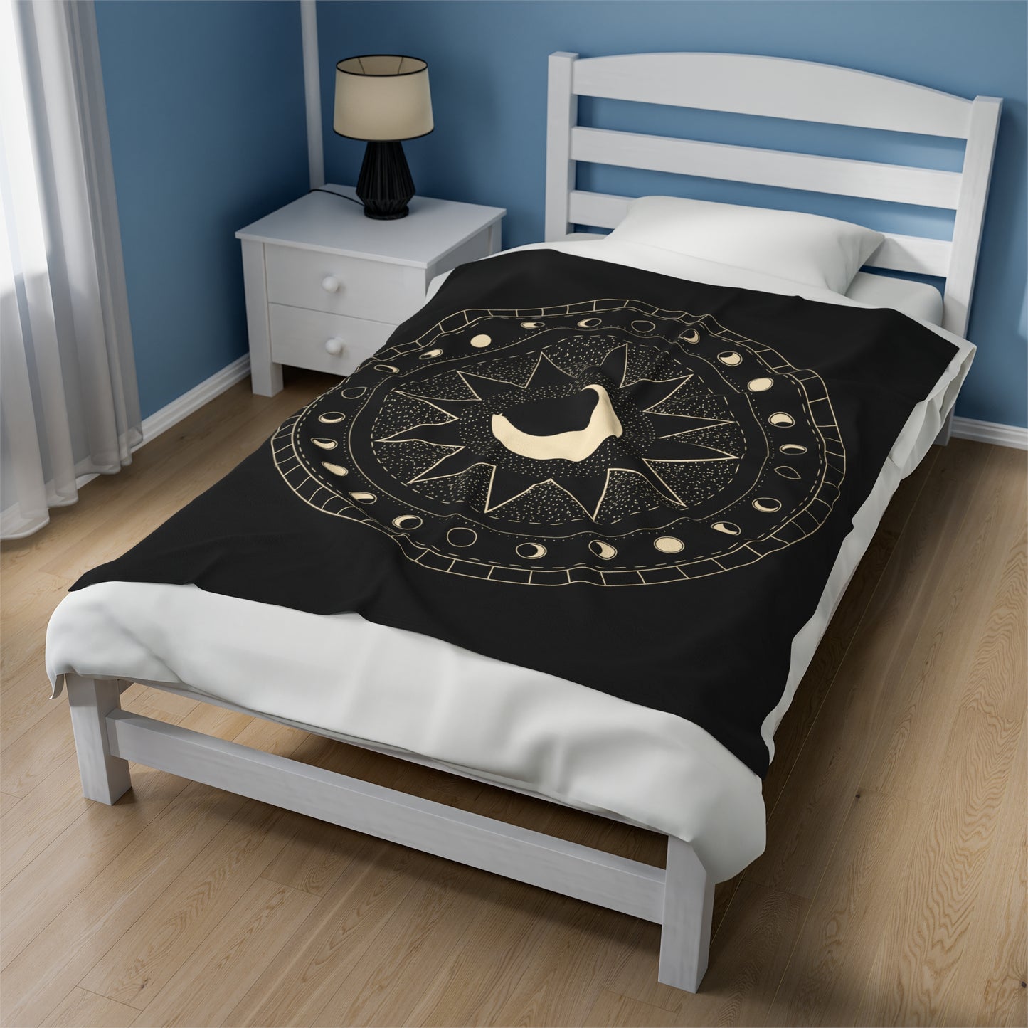 Moon Phase Plush Blanket, Black