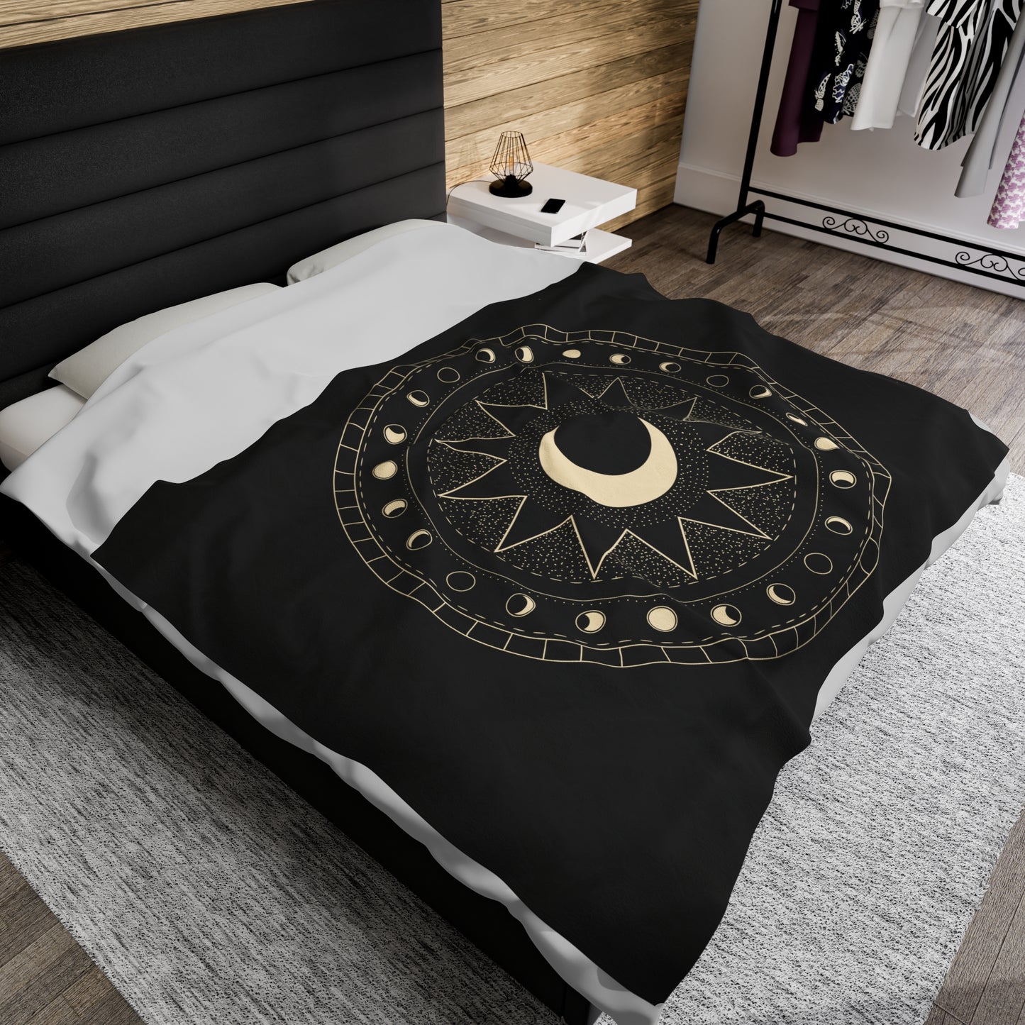 Moon Phase Plush Blanket, Black