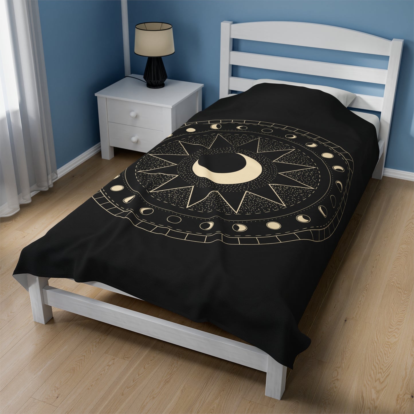 Moon Phase Plush Blanket, Black