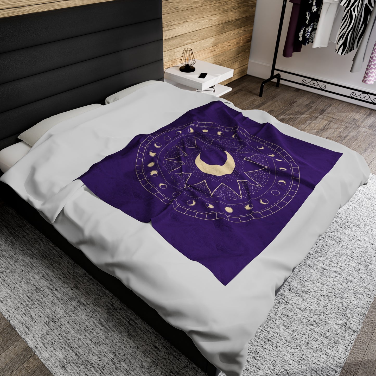 Moon Phase Plush Blanket, Purple