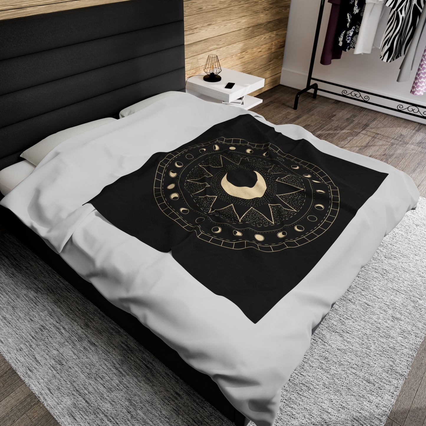 Moon Phase Plush Blanket, Black