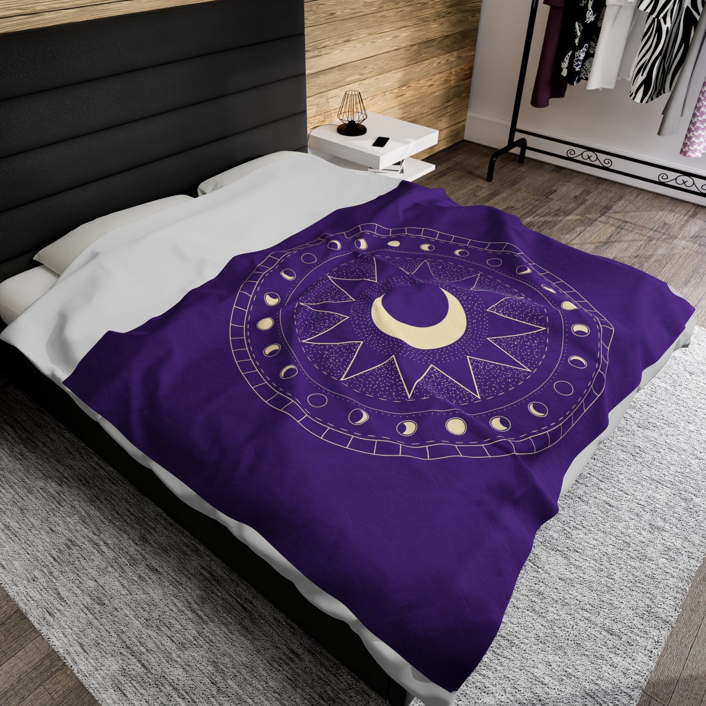 Moon Phase Plush Blanket, Purple