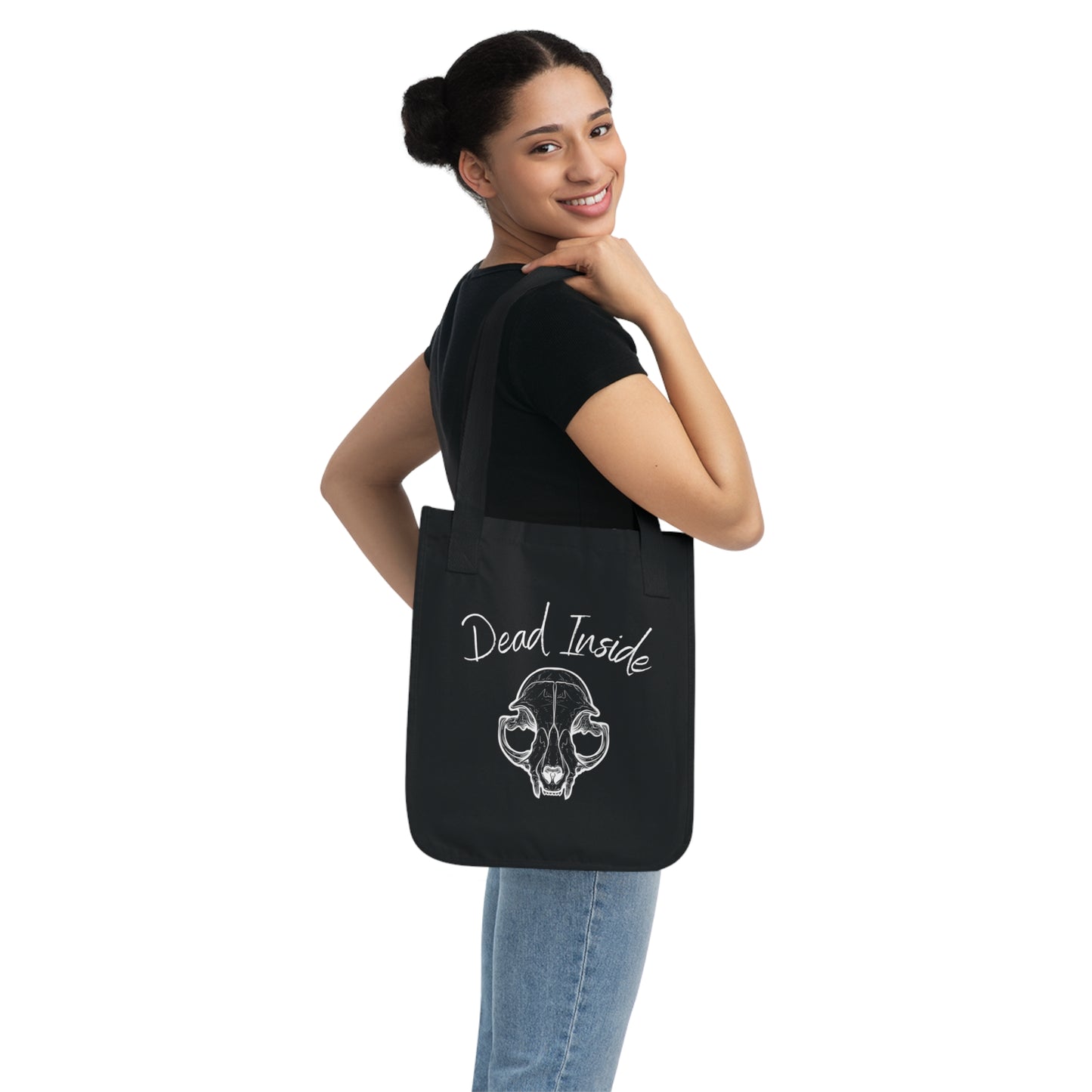 Dead Inside Cat Skull Organic Canvas Tote Bag