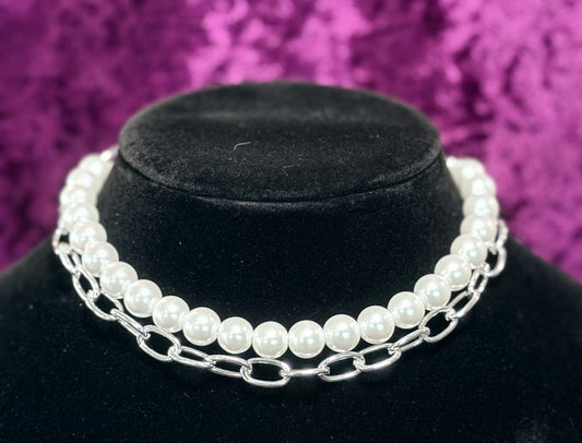 Glass Pearl and Chain Necklace